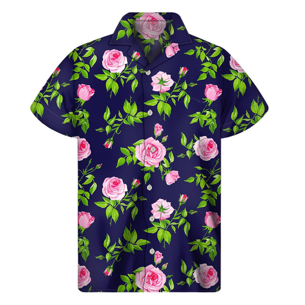 Pink Rose Floral Flower Pattern Print Men's Short Sleeve Shirt