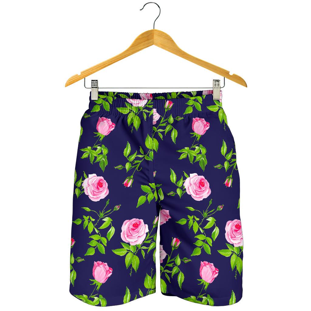 Pink Rose Floral Flower Pattern Print Men's Shorts