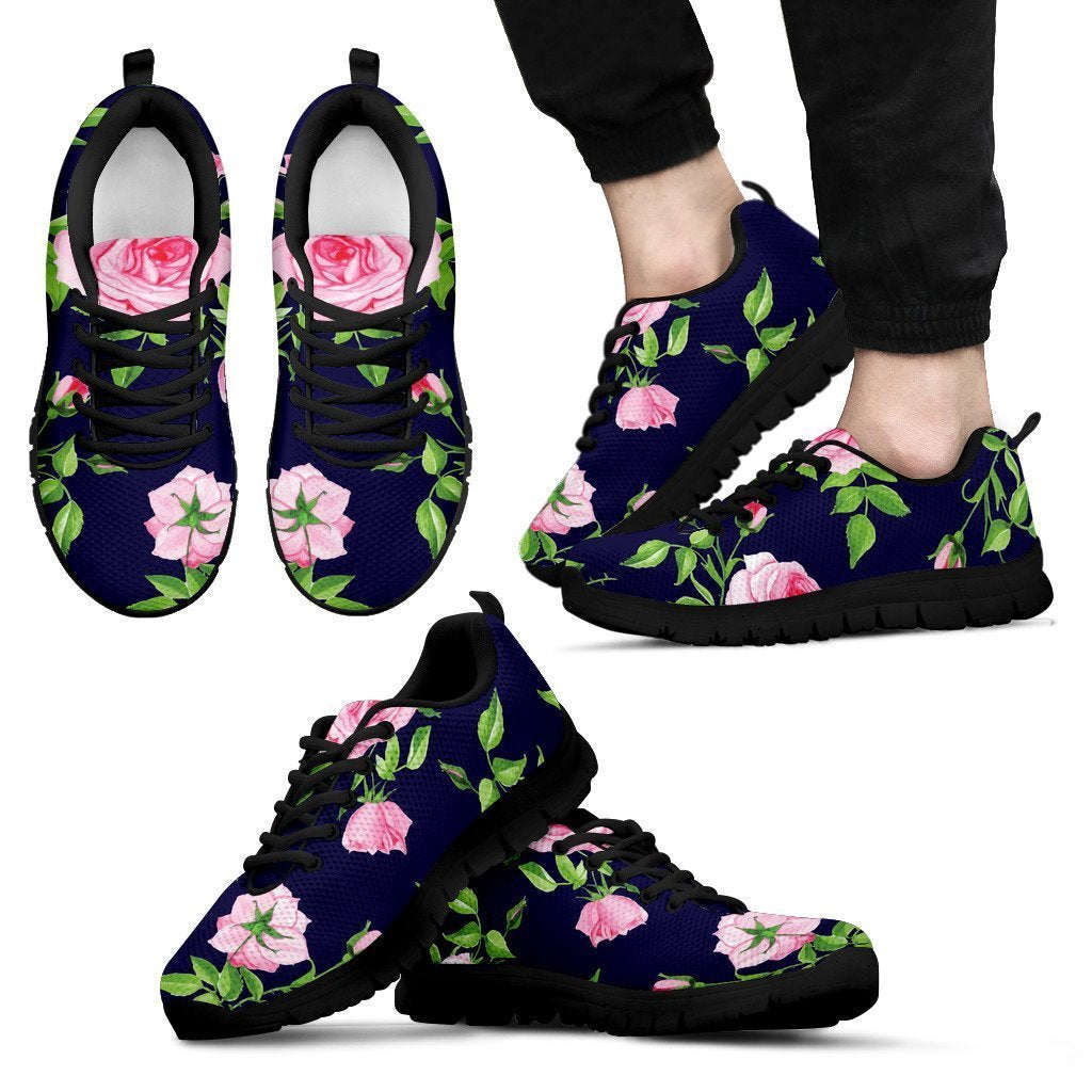 Pink Rose Floral Flower Pattern Print Men's Sneakers