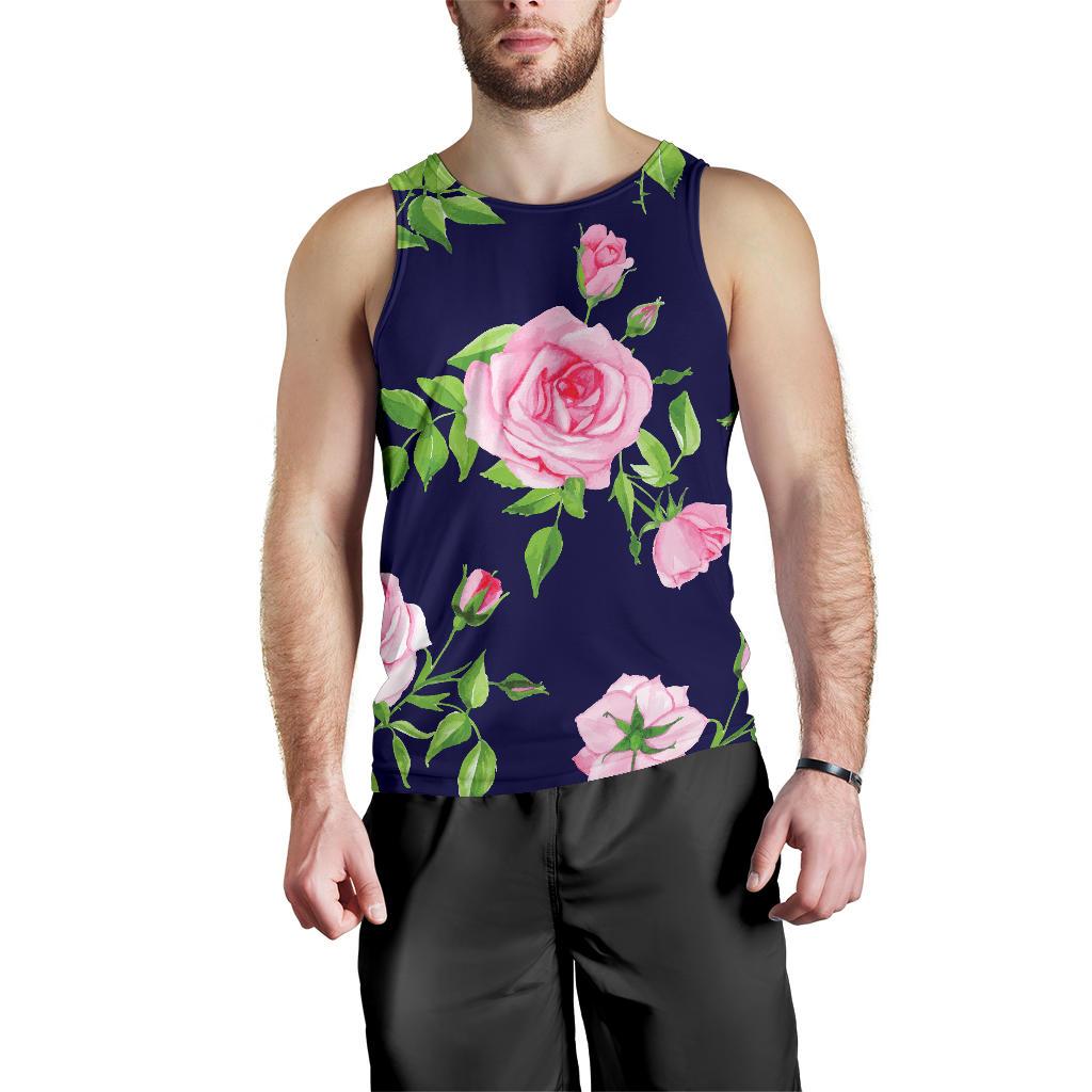 Pink Rose Floral Flower Pattern Print Men's Tank Top