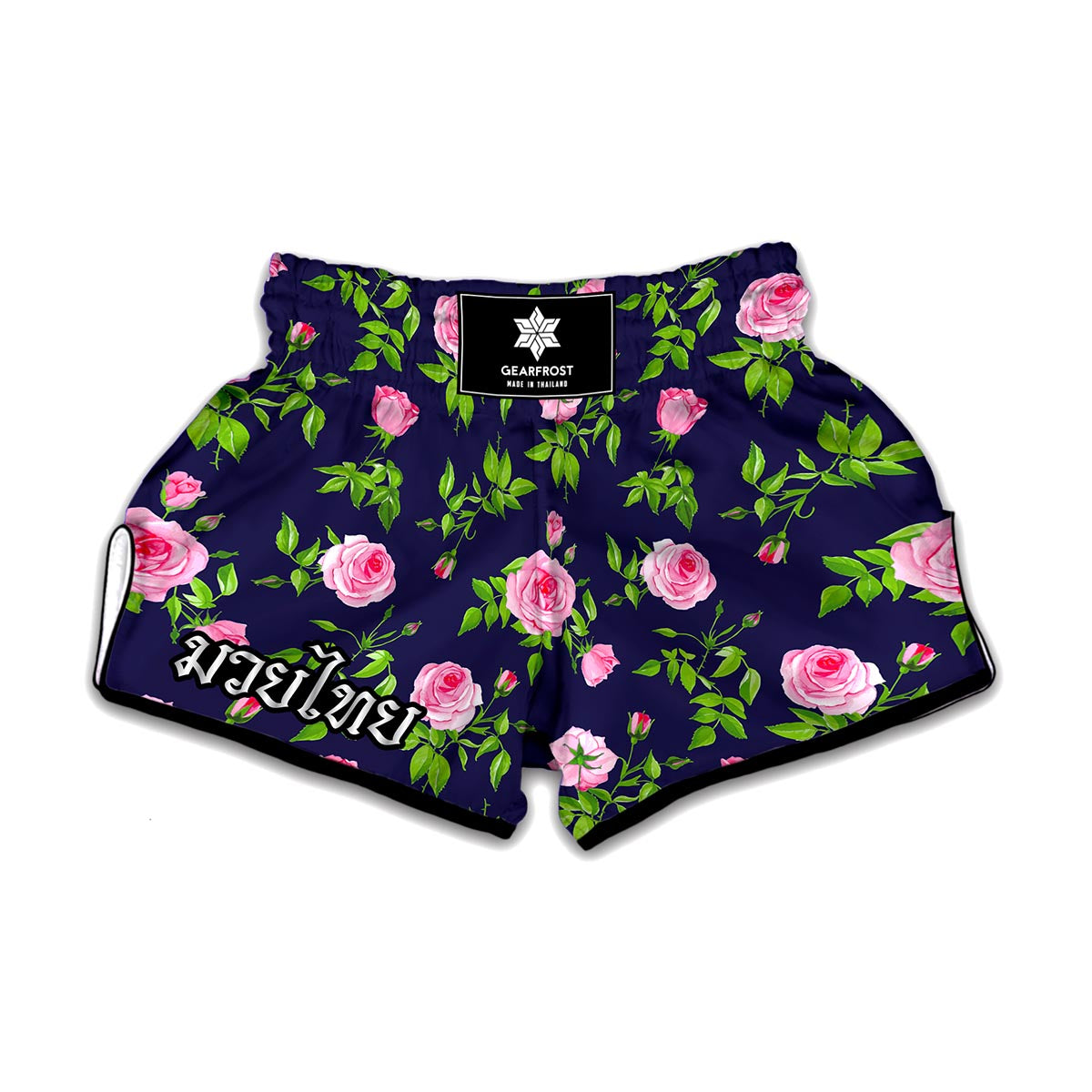 Pink Rose Floral Flower Pattern Print Muay Thai Boxing Shorts