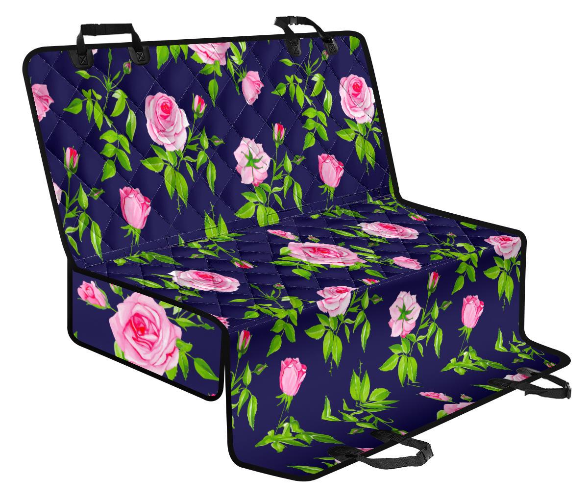 Pink Rose Floral Flower Pattern Print Pet Car Back Seat Cover