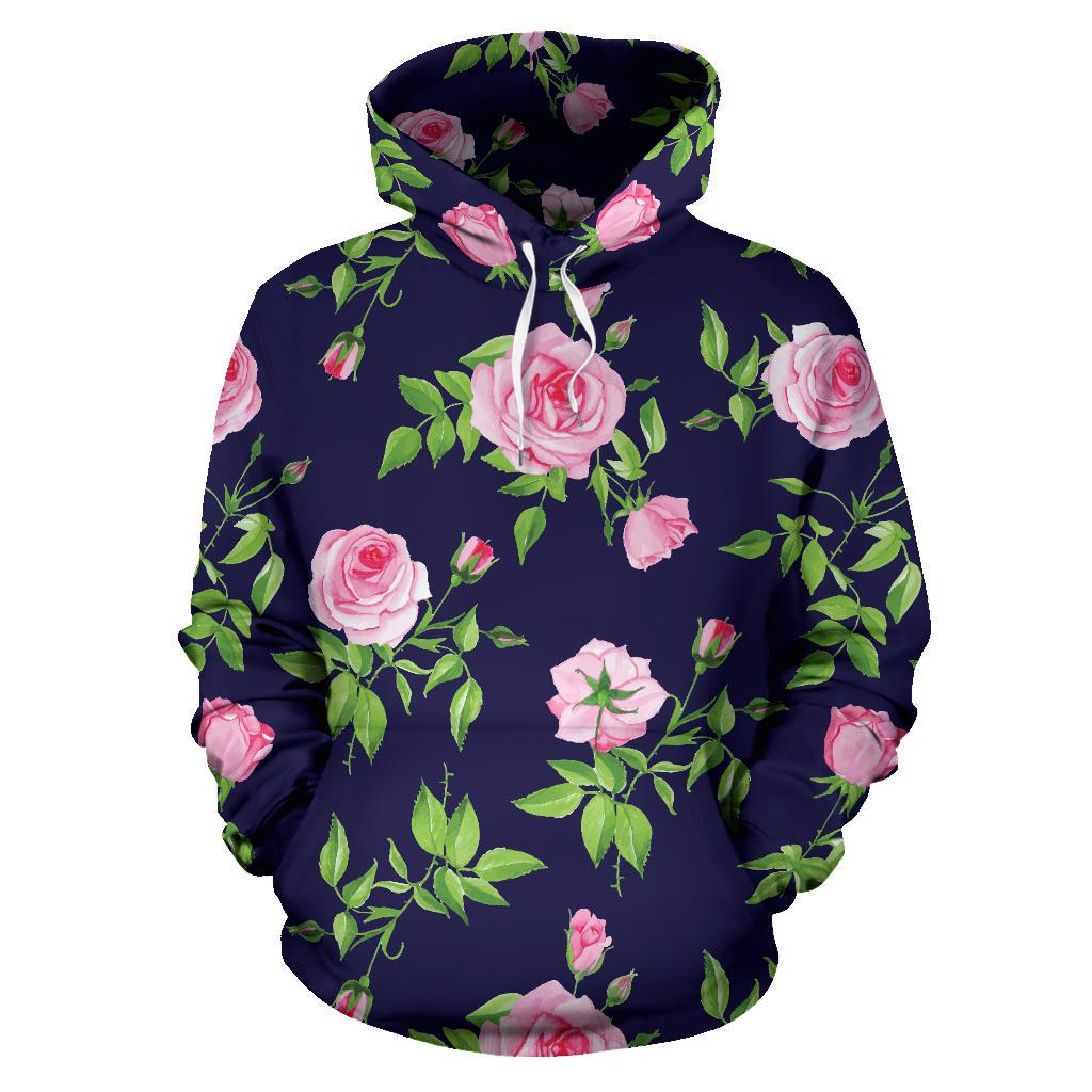 Pink Rose Floral Flower Pattern Print Pullover Hoodie