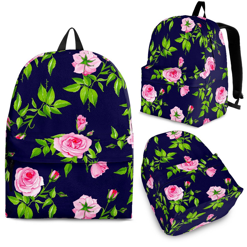 Pink Rose Floral Flower Pattern Print School Backpack