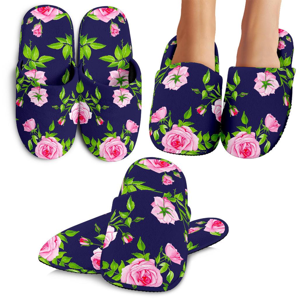 Pink Rose Floral Flower Pattern Print Slippers