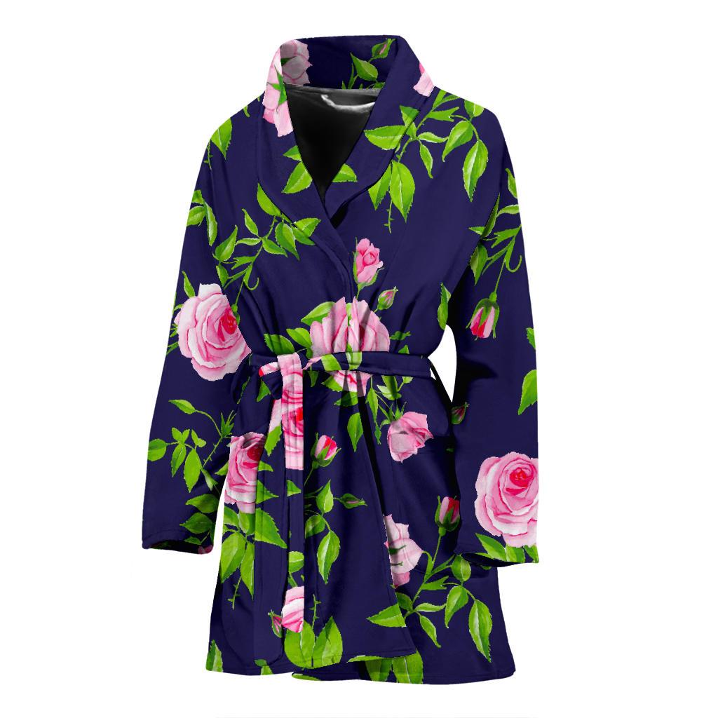 Pink Rose Floral Flower Pattern Print Women's Bathrobe