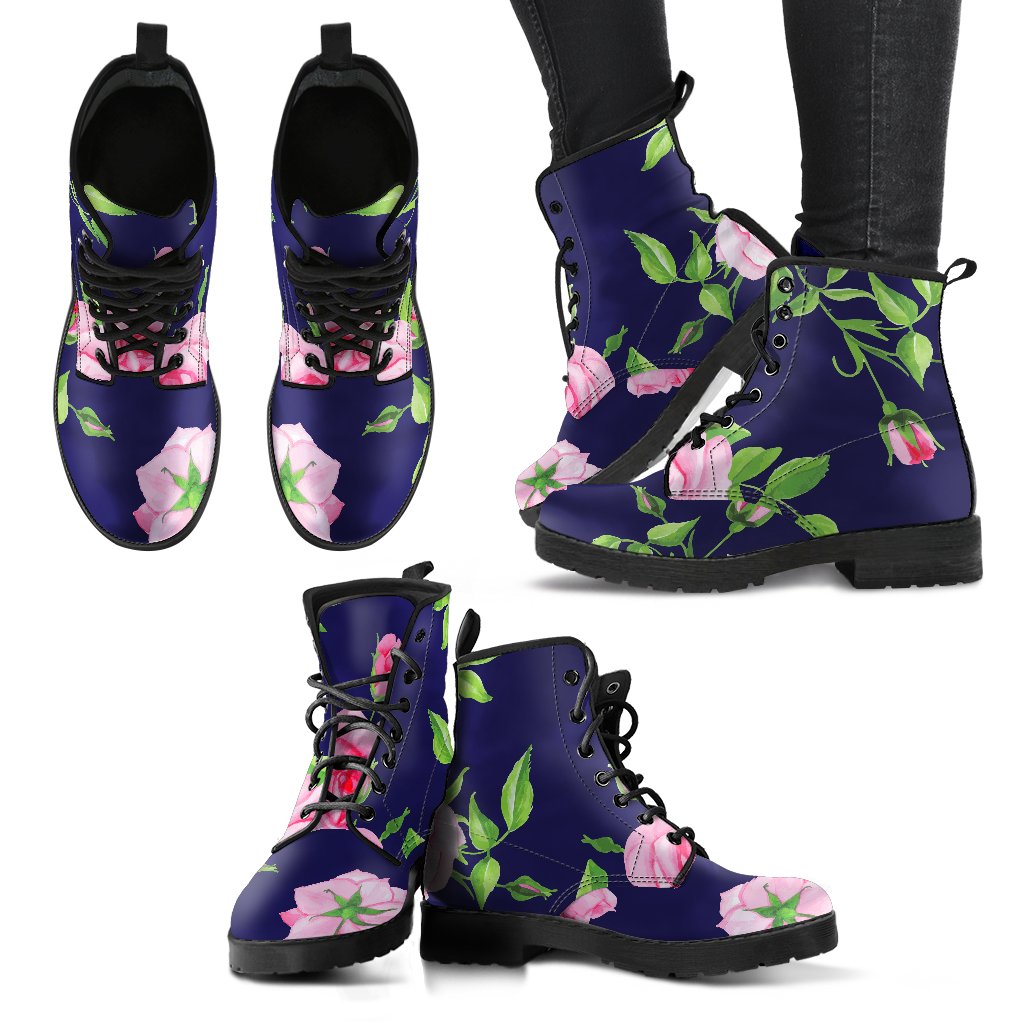 Pink Rose Floral Flower Pattern Print Women's Boots