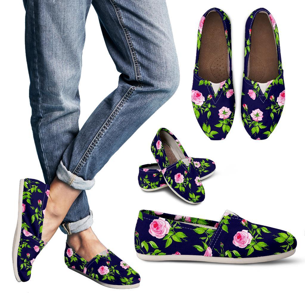 Pink Rose Floral Flower Pattern Print Women's Casual Canvas Shoes