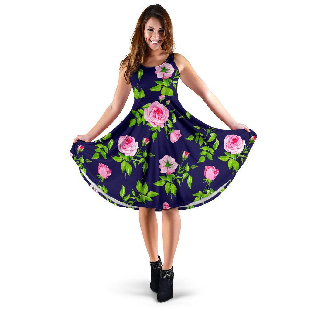 Pink Rose Floral Flower Pattern Print Women's Dress