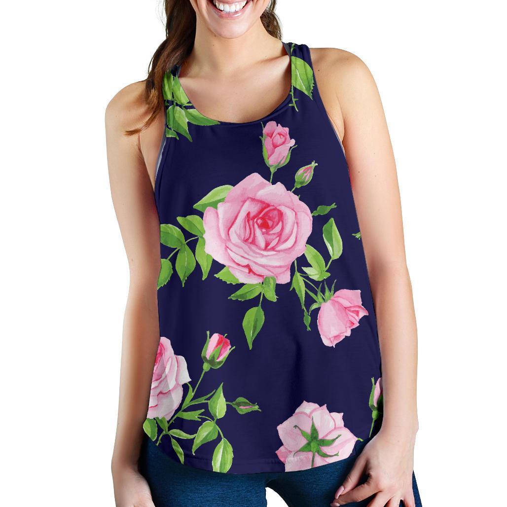 Pink Rose Floral Flower Pattern Print Women's Racerback Tank Top