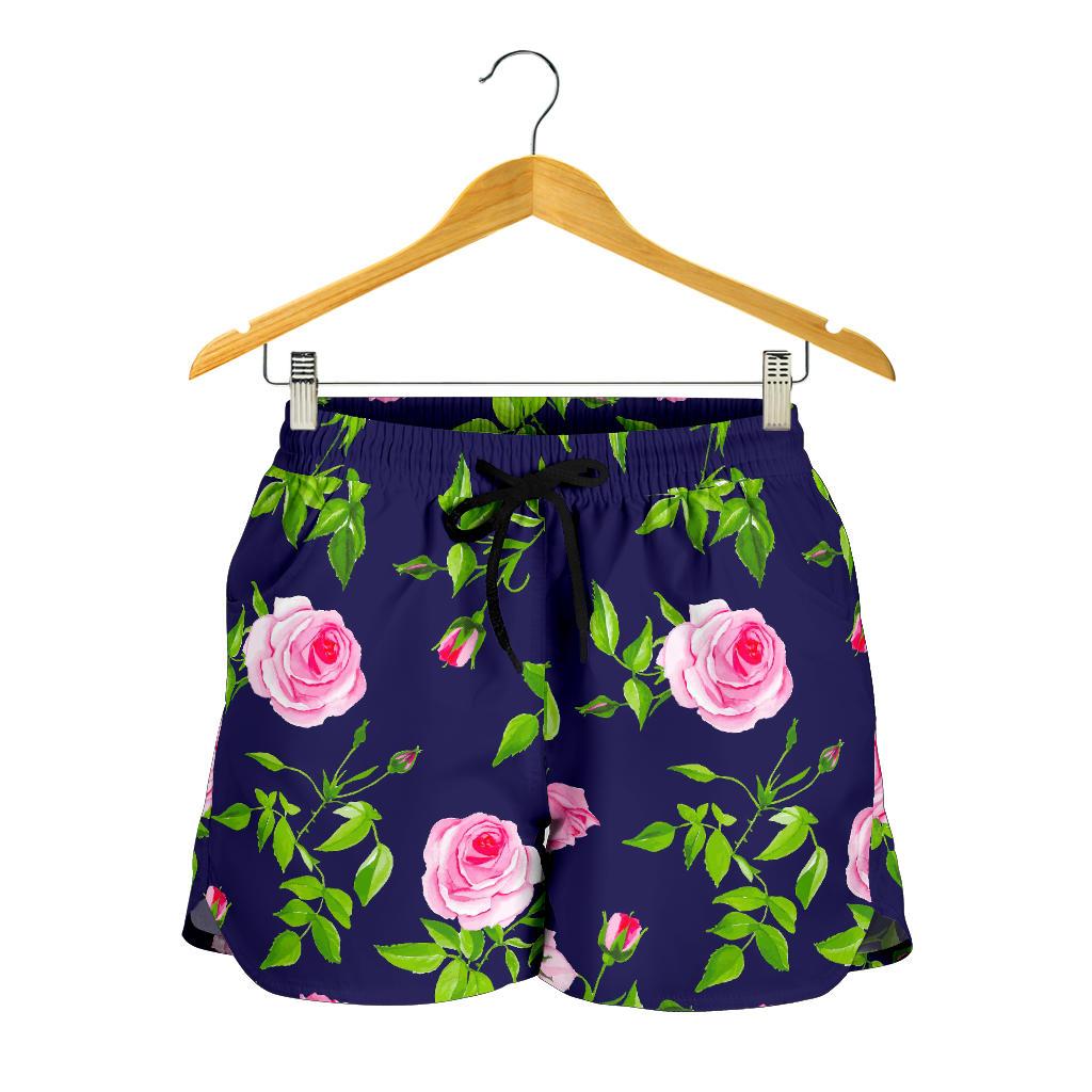 Pink Rose Floral Flower Pattern Print Women's Shorts