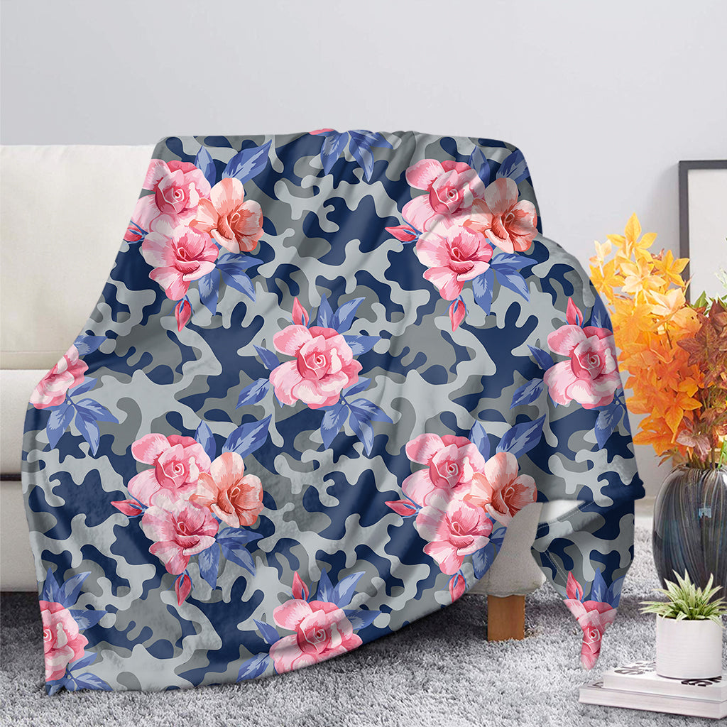 Pink Rose Flower Camouflage Print Blanket