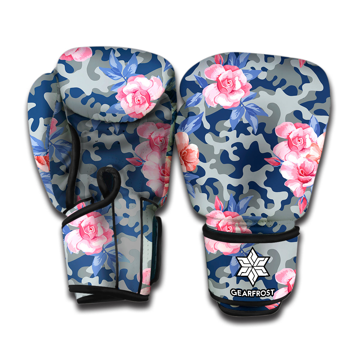 Pink Rose Flower Camouflage Print Boxing Gloves