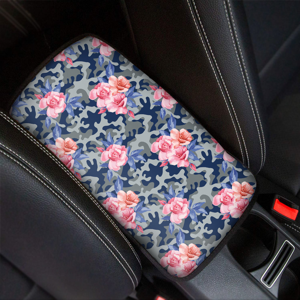 Pink Rose Flower Camouflage Print Car Center Console Cover