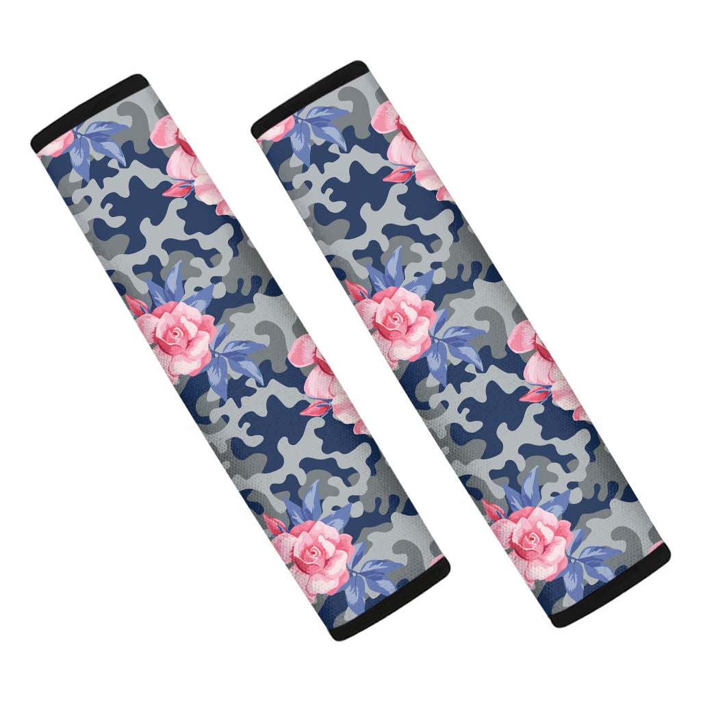 Pink Rose Flower Camouflage Print Car Seat Belt Covers