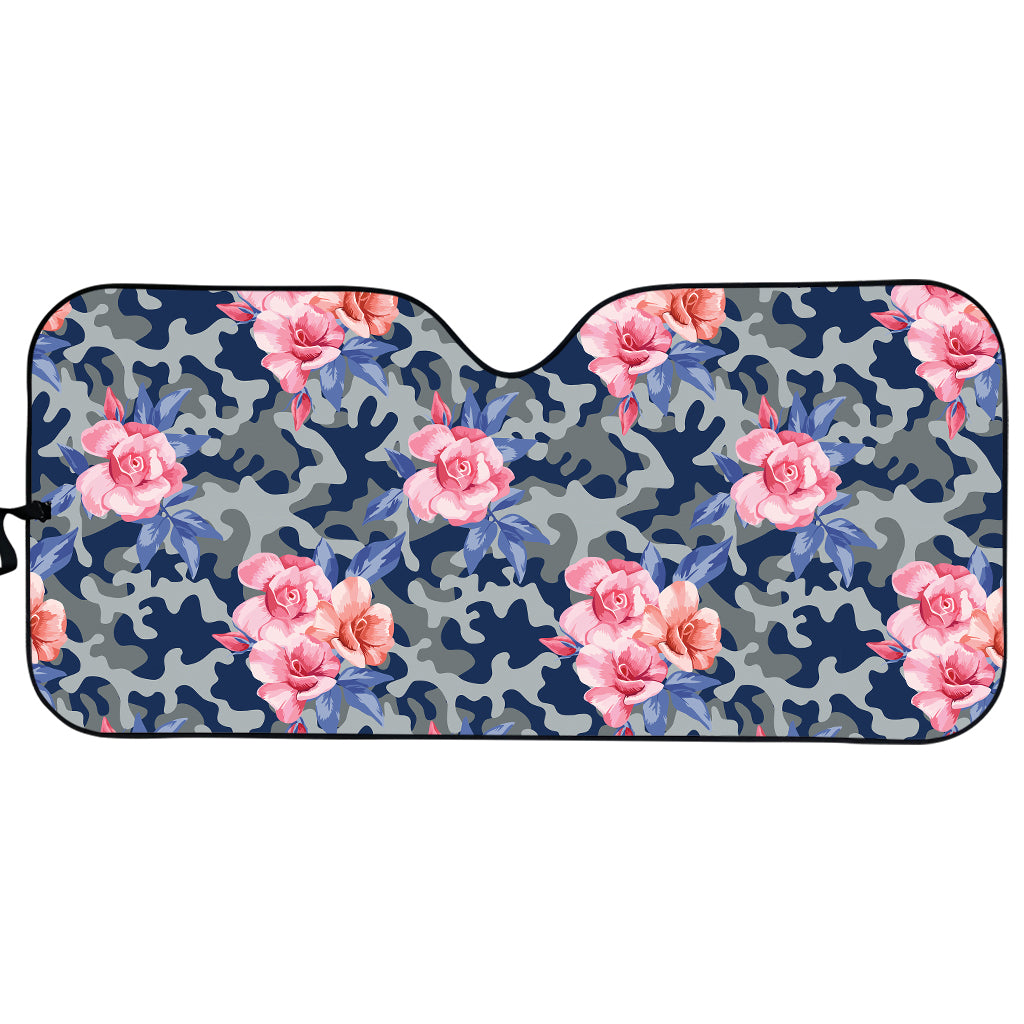 Pink Rose Flower Camouflage Print Car Sun Shade