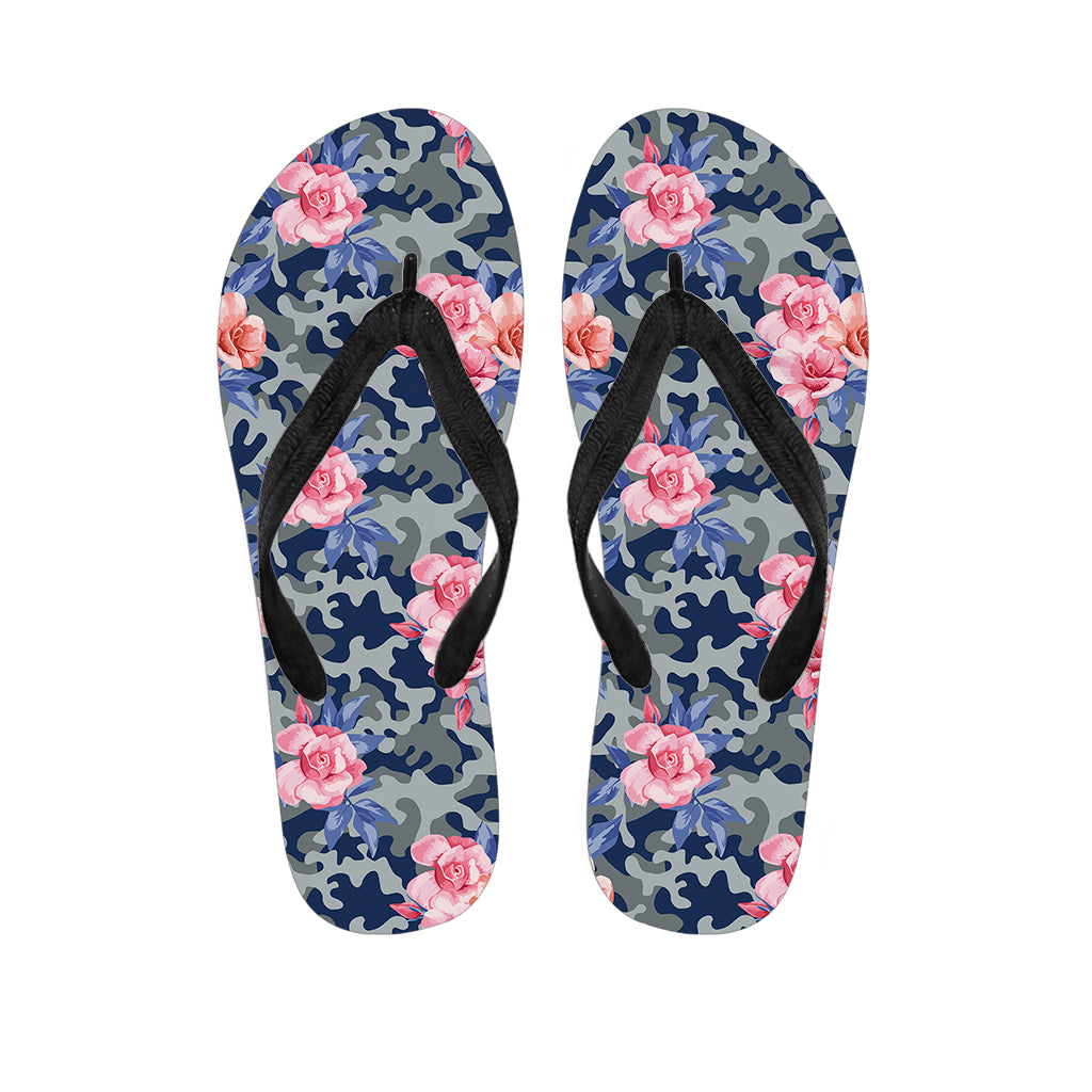 Pink Rose Flower Camouflage Print Flip Flops