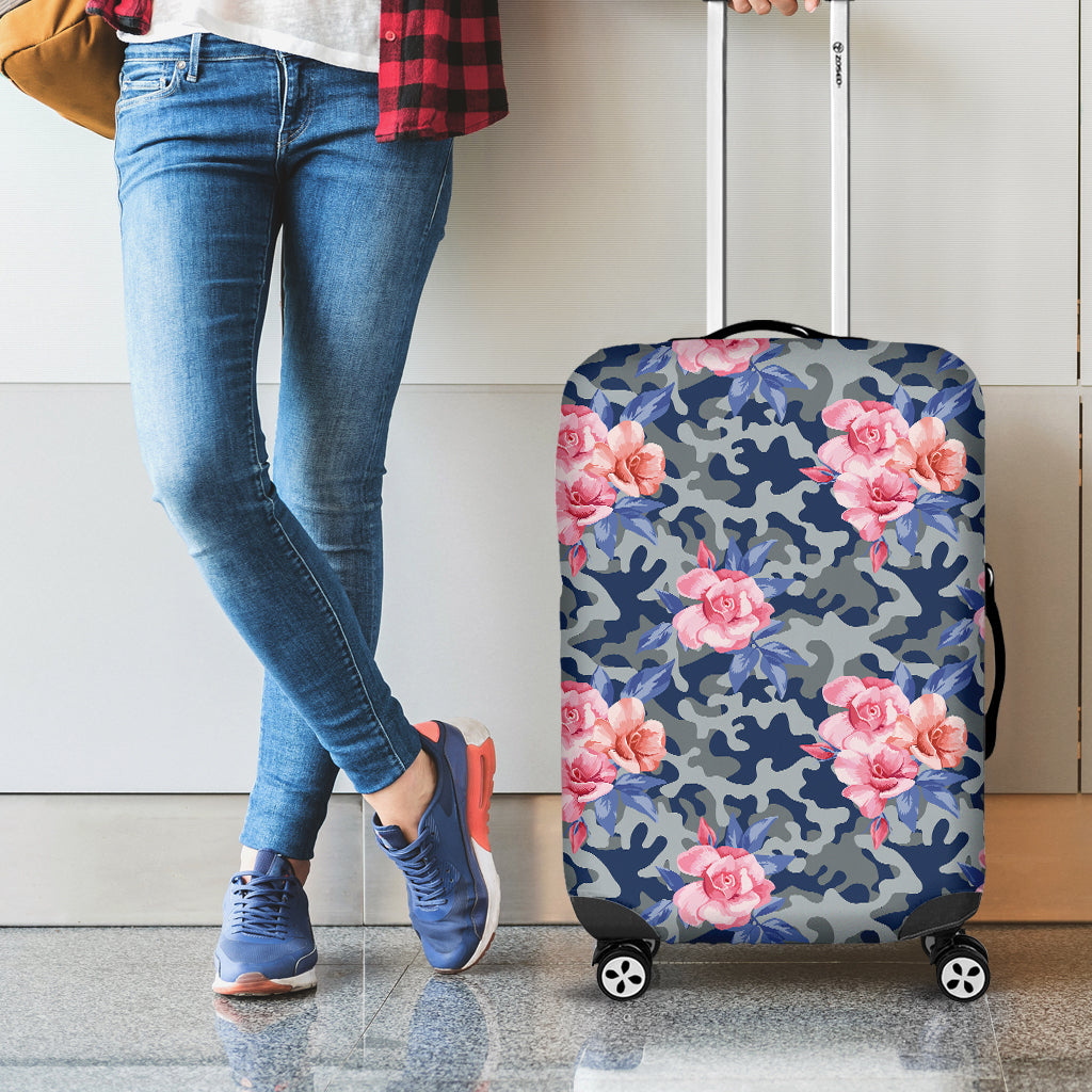 Pink Rose Flower Camouflage Print Luggage Cover