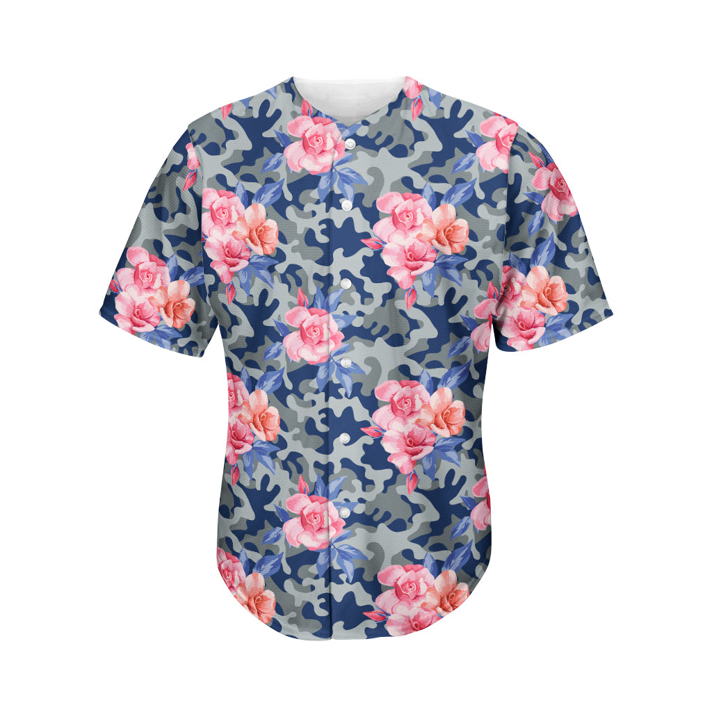 Pink Rose Flower Camouflage Print Men's Baseball Jersey