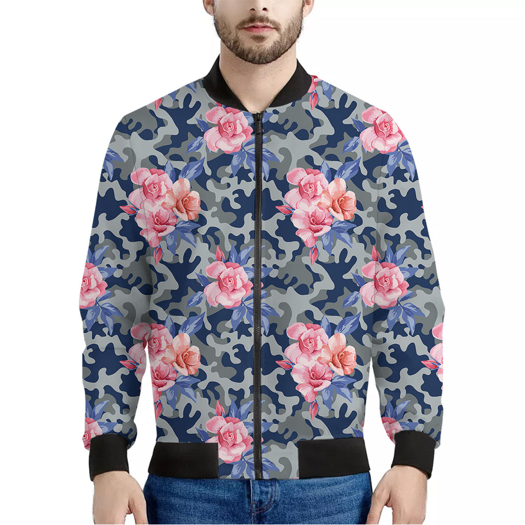 Pink Rose Flower Camouflage Print Men's Bomber Jacket