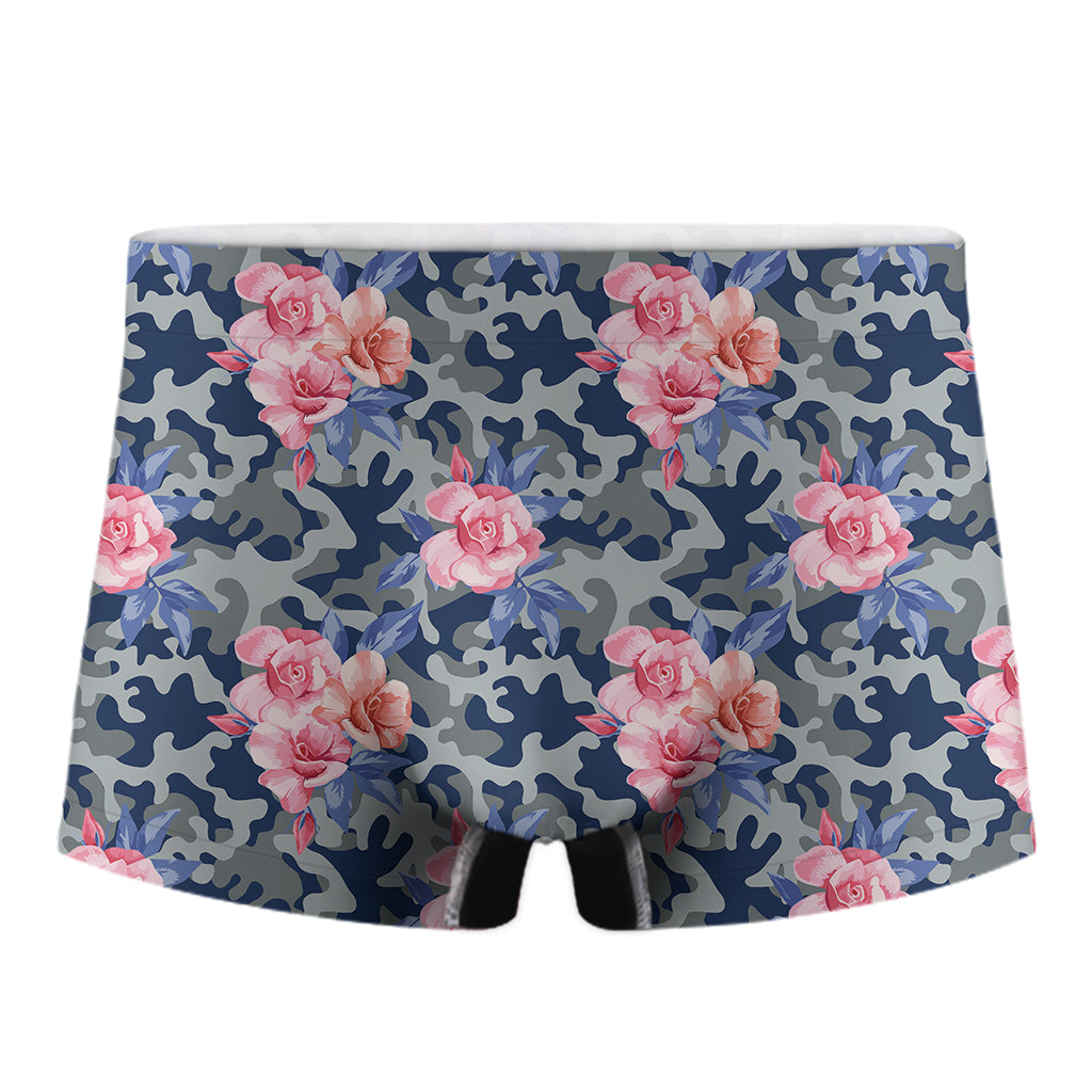 Pink Rose Flower Camouflage Print Men's Boxer Briefs