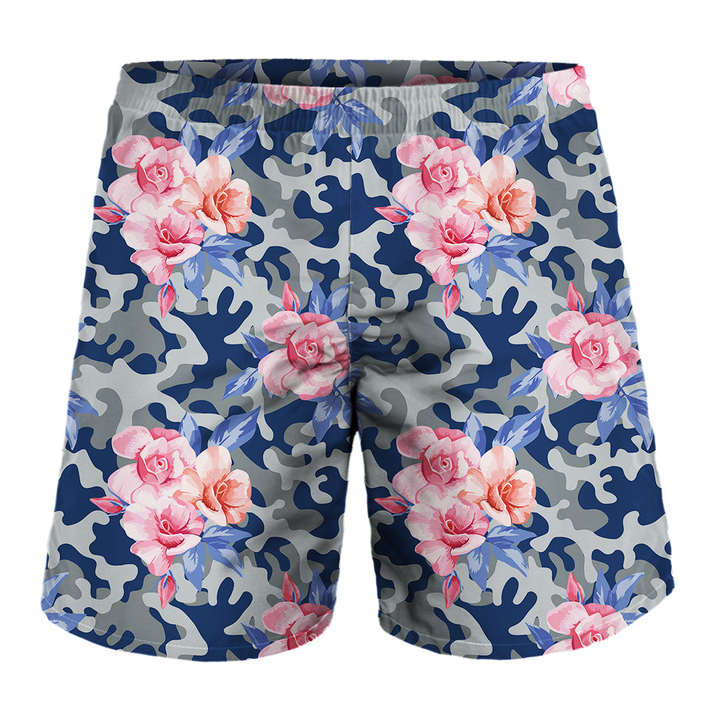 Pink Rose Flower Camouflage Print Men's Shorts