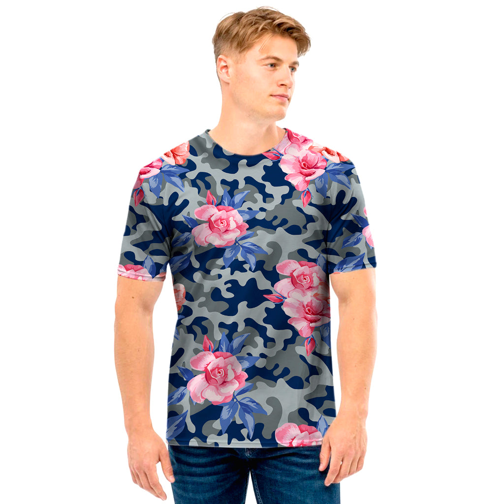 Pink Rose Flower Camouflage Print Men's T-Shirt