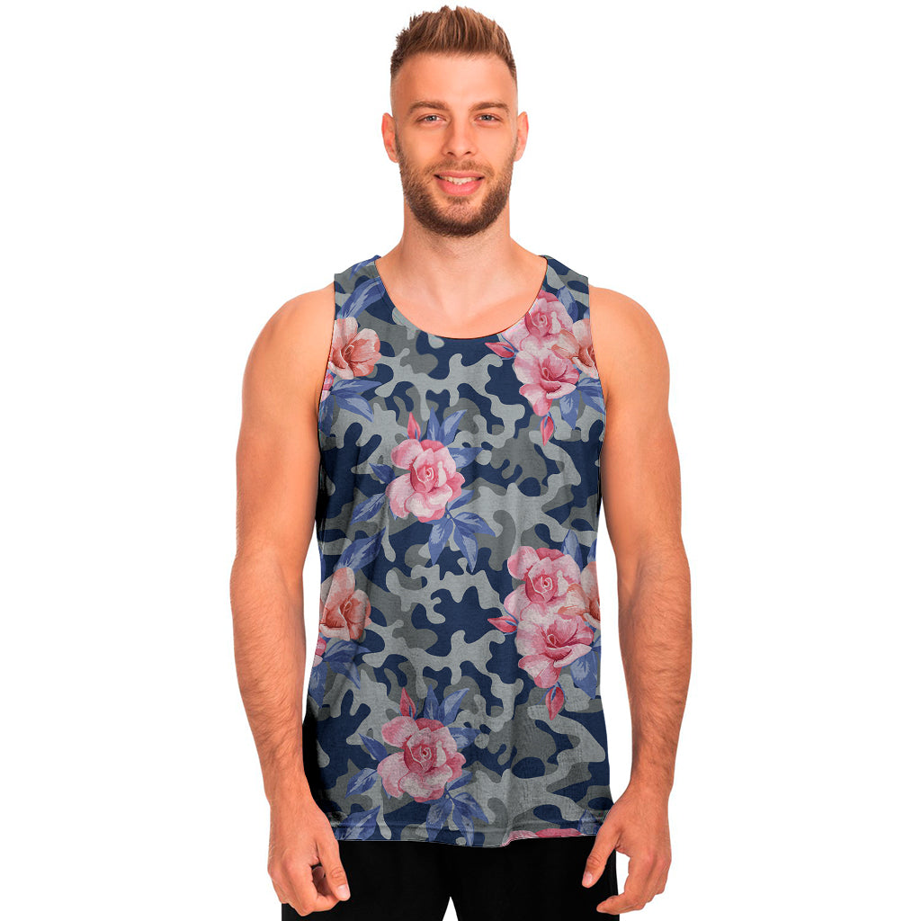 Pink Rose Flower Camouflage Print Men's Tank Top