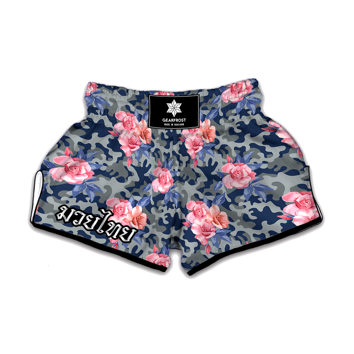 Pink Rose Flower Camouflage Print Muay Thai Boxing Shorts