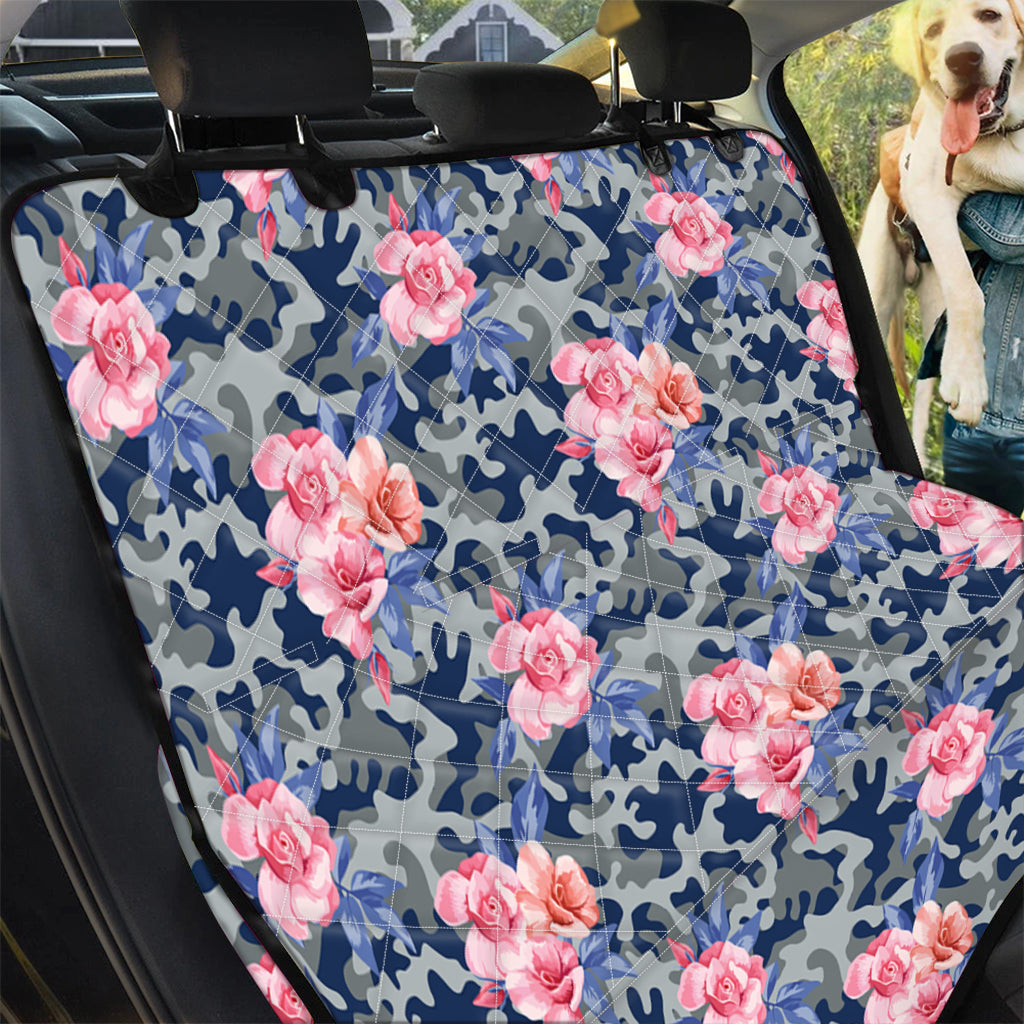 Pink Rose Flower Camouflage Print Pet Car Back Seat Cover