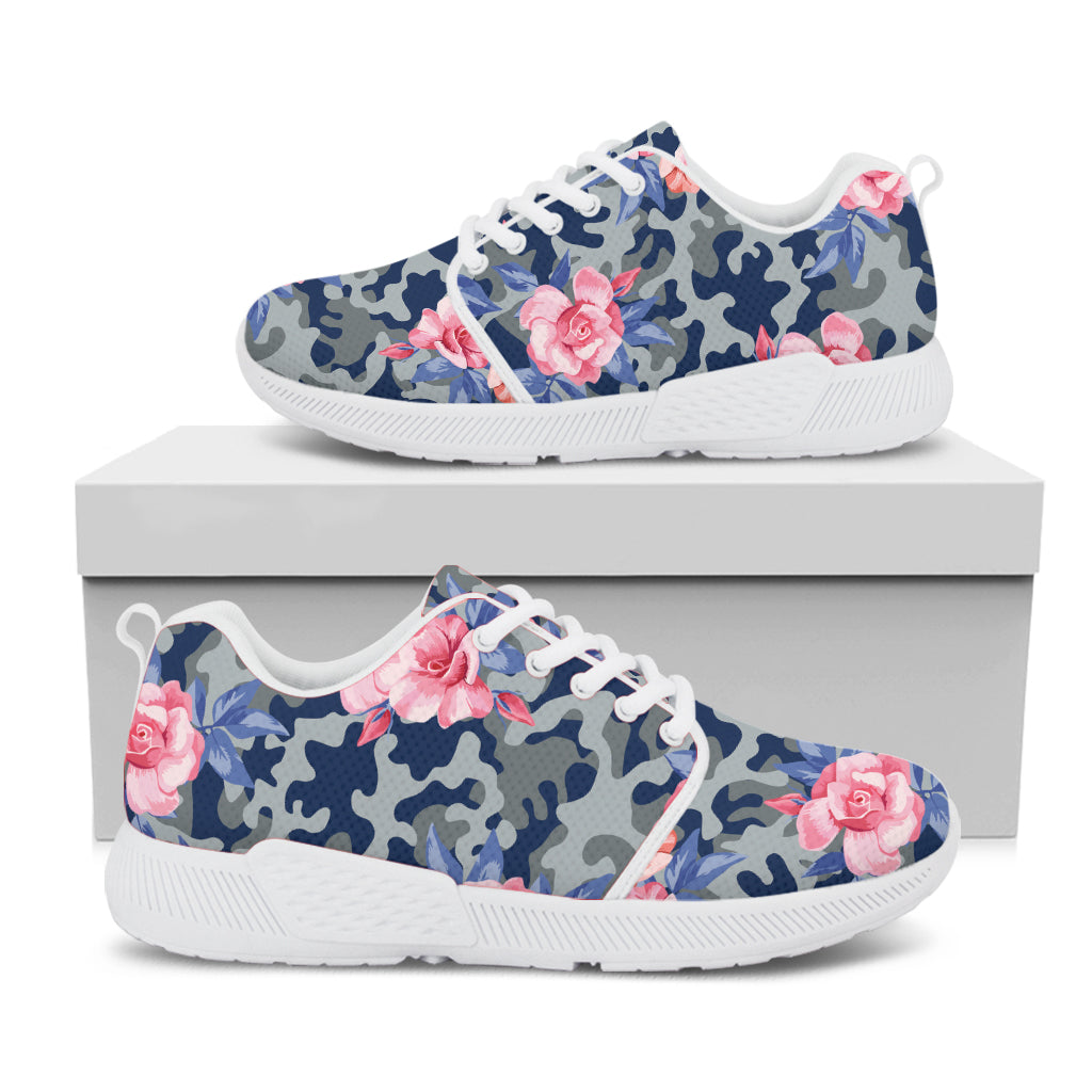 Pink Rose Flower Camouflage Print White Athletic Shoes