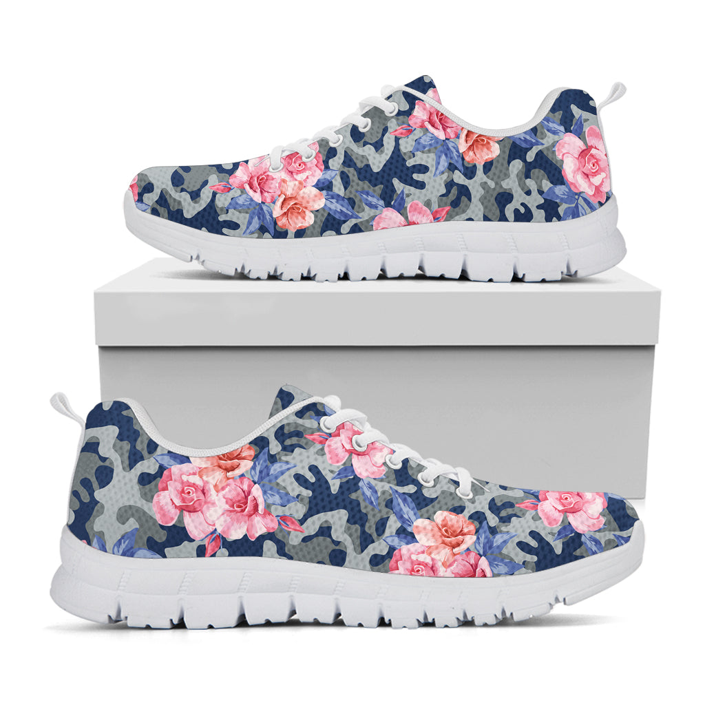 Pink Rose Flower Camouflage Print White Sneakers