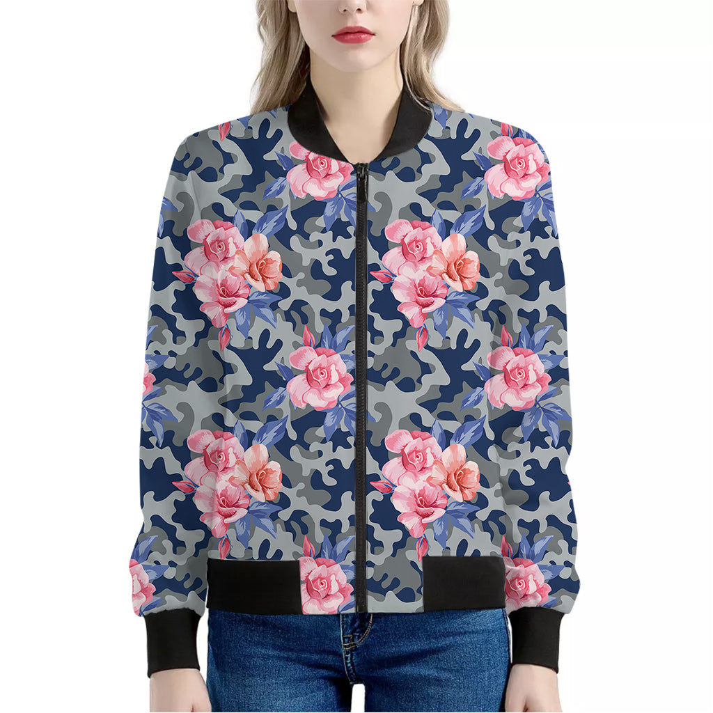 Pink Rose Flower Camouflage Print Women's Bomber Jacket