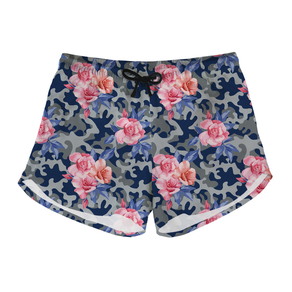 Pink Rose Flower Camouflage Print Women's Shorts