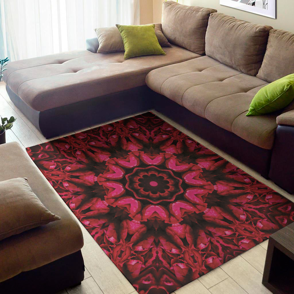 Pink Rose Kaleidoscope Print Area Rug