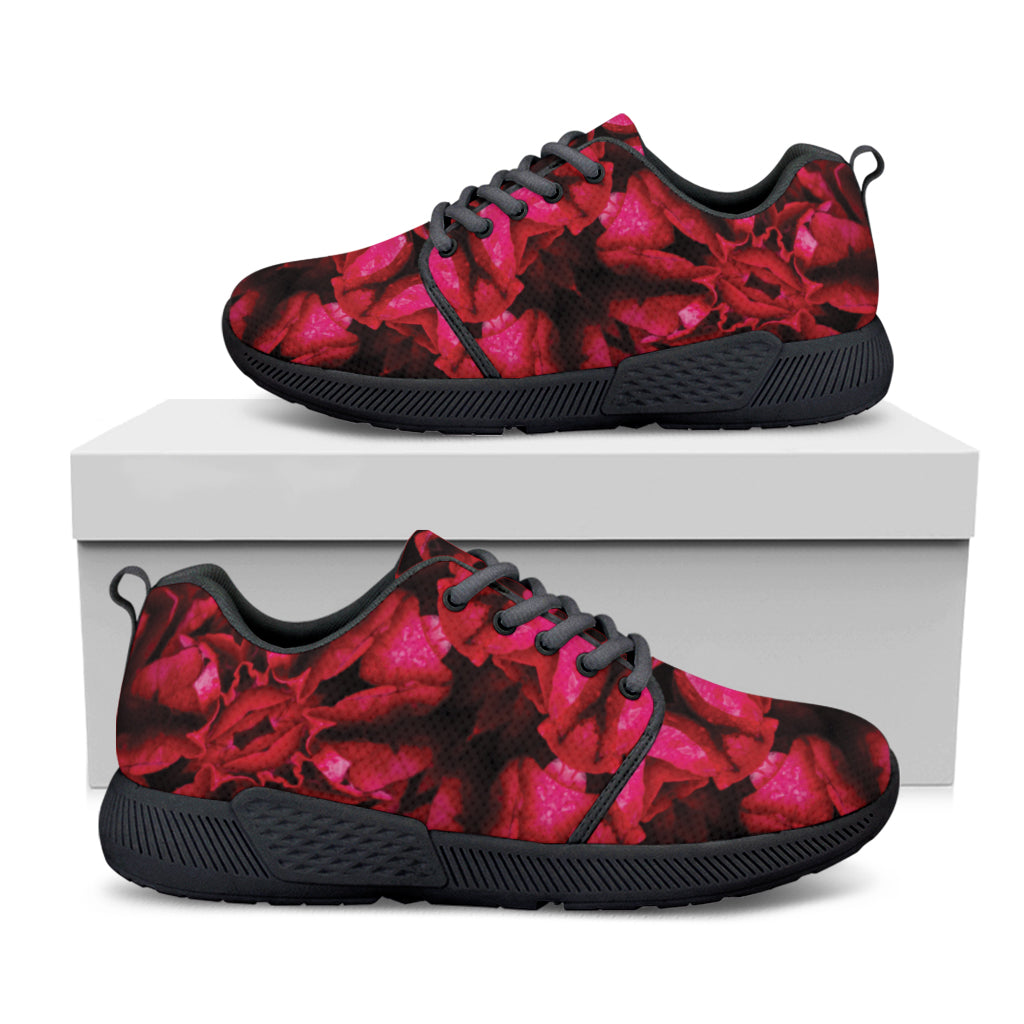 Pink Rose Kaleidoscope Print Black Athletic Shoes