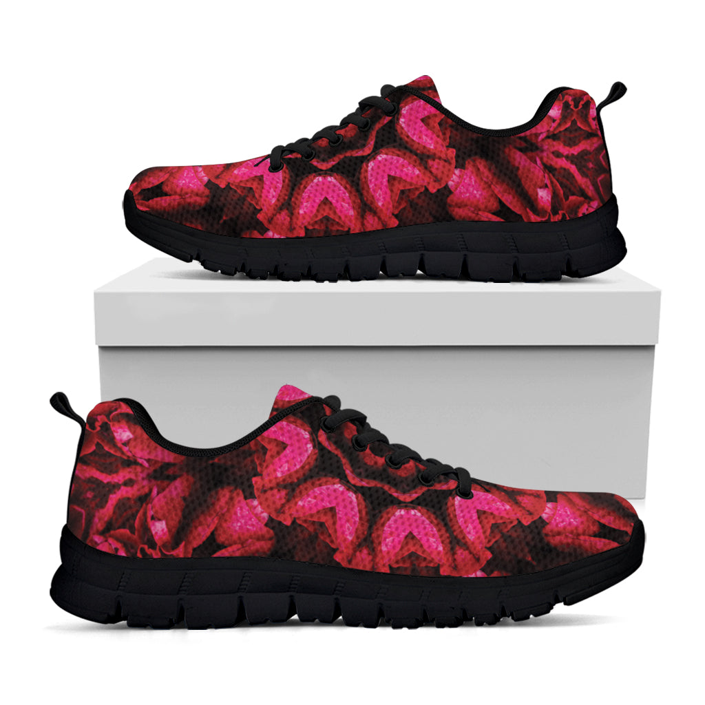 Pink Rose Kaleidoscope Print Black Sneakers