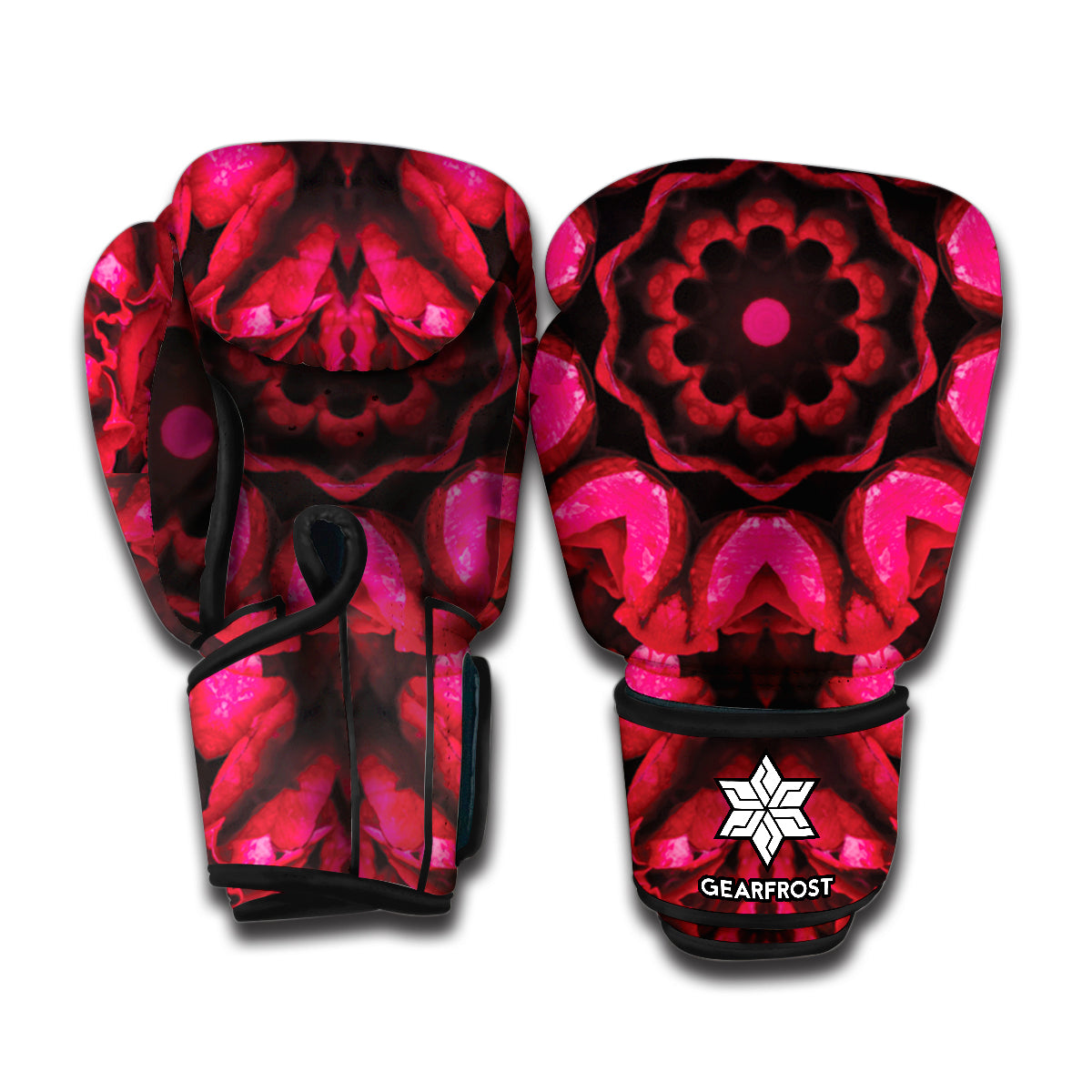 Pink Rose Kaleidoscope Print Boxing Gloves