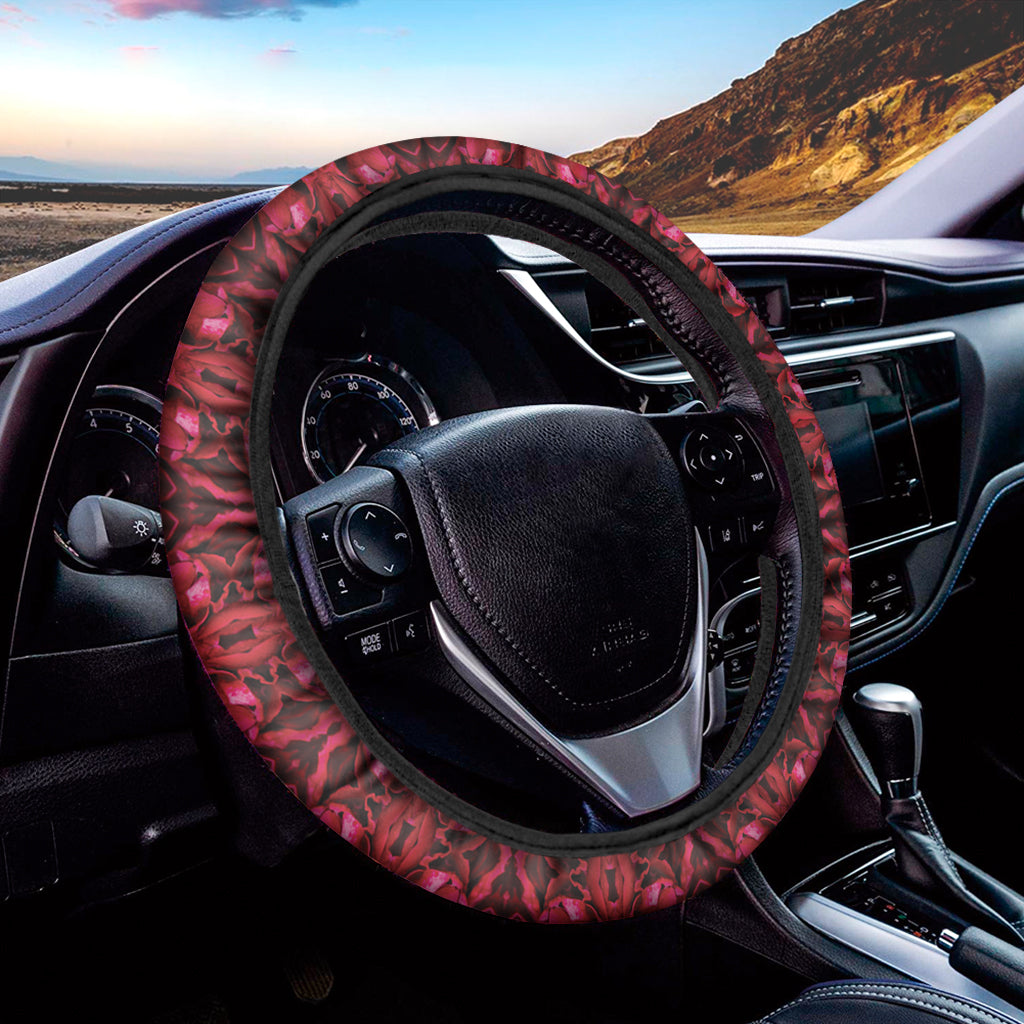 Pink Rose Kaleidoscope Print Car Steering Wheel Cover