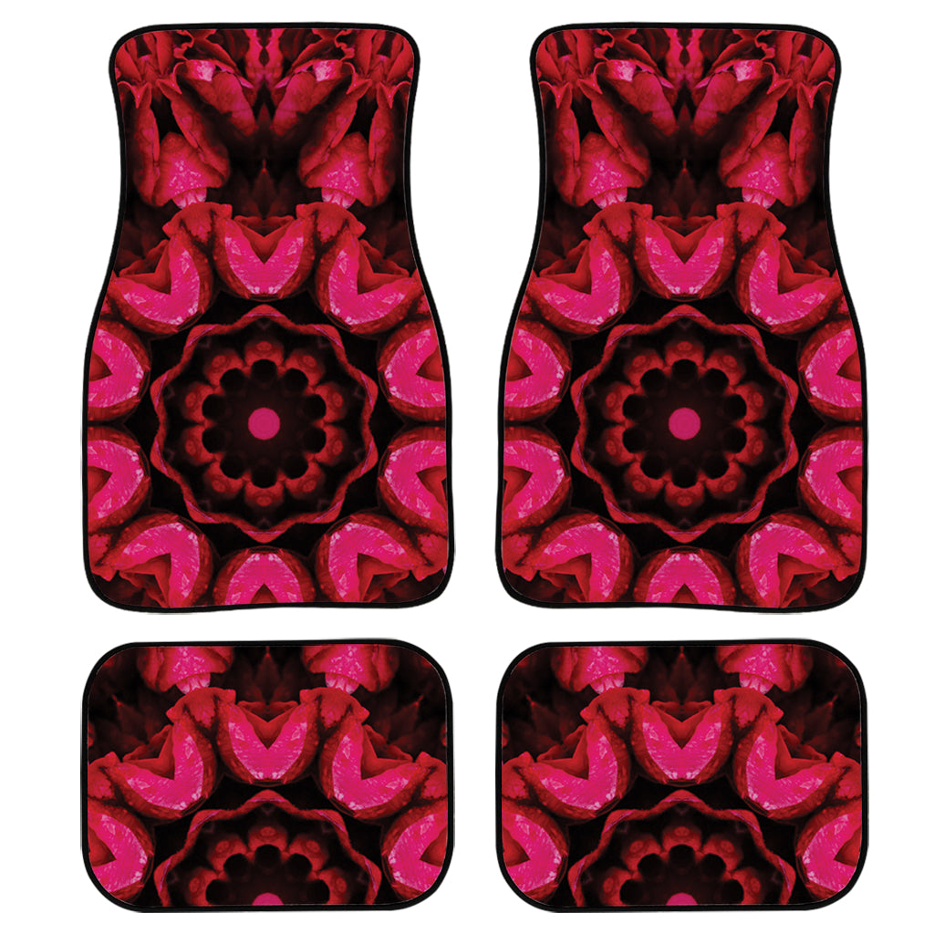 Pink Rose Kaleidoscope Print Front and Back Car Floor Mats