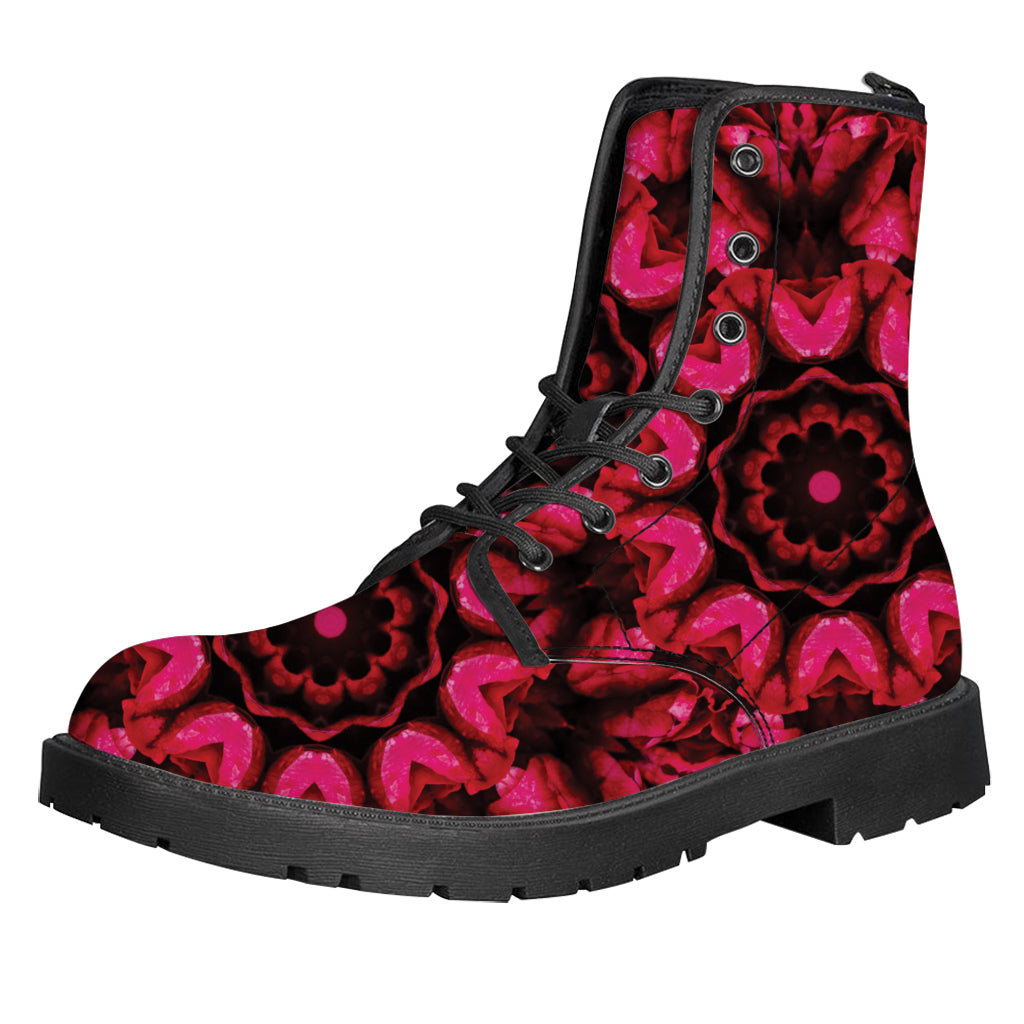 Pink Rose Kaleidoscope Print Leather Boots