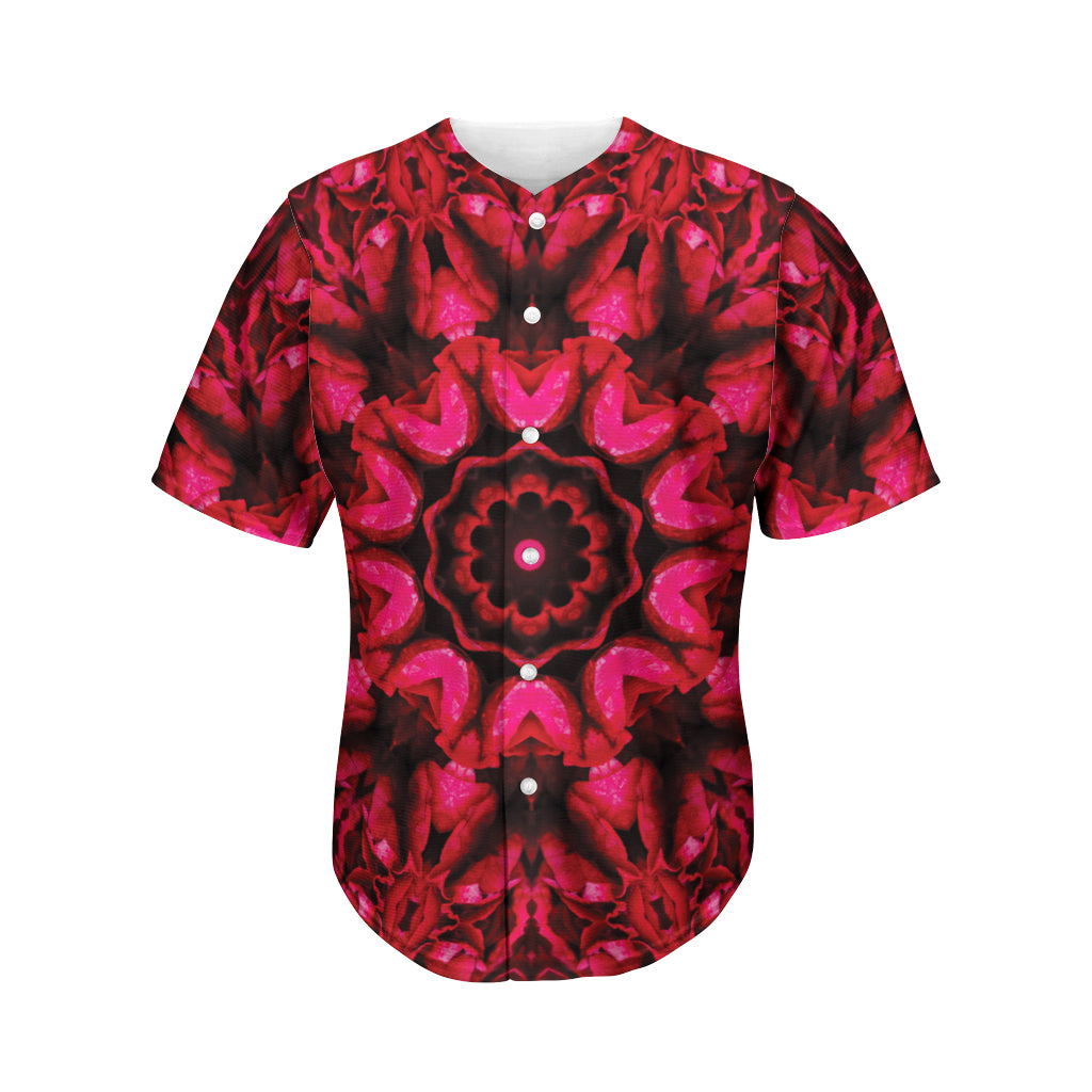 Pink Rose Kaleidoscope Print Men's Baseball Jersey