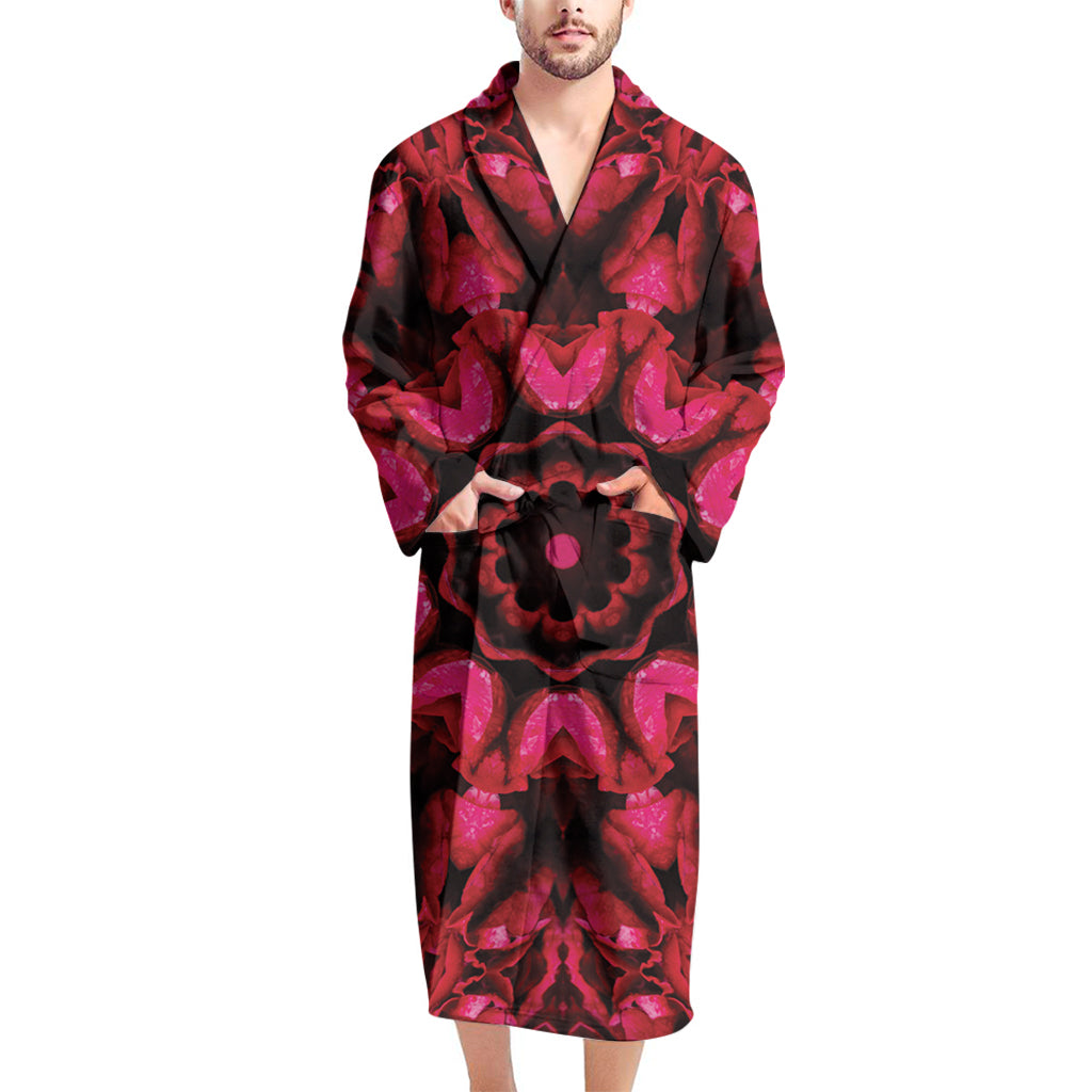 Pink Rose Kaleidoscope Print Men's Bathrobe