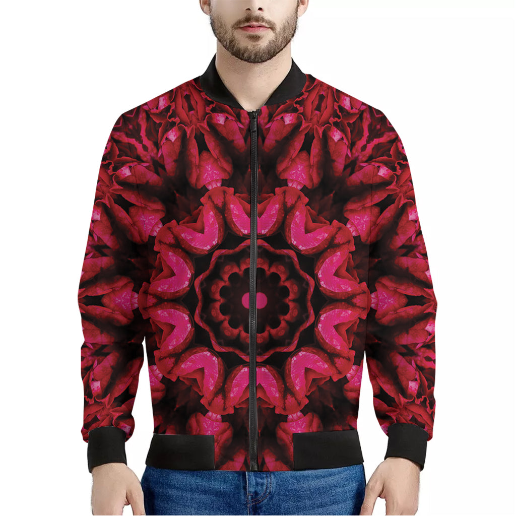 Pink Rose Kaleidoscope Print Men's Bomber Jacket