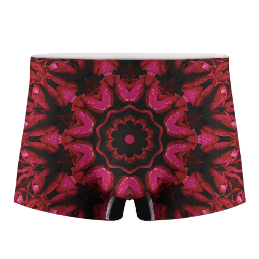 Pink Rose Kaleidoscope Print Men's Boxer Briefs