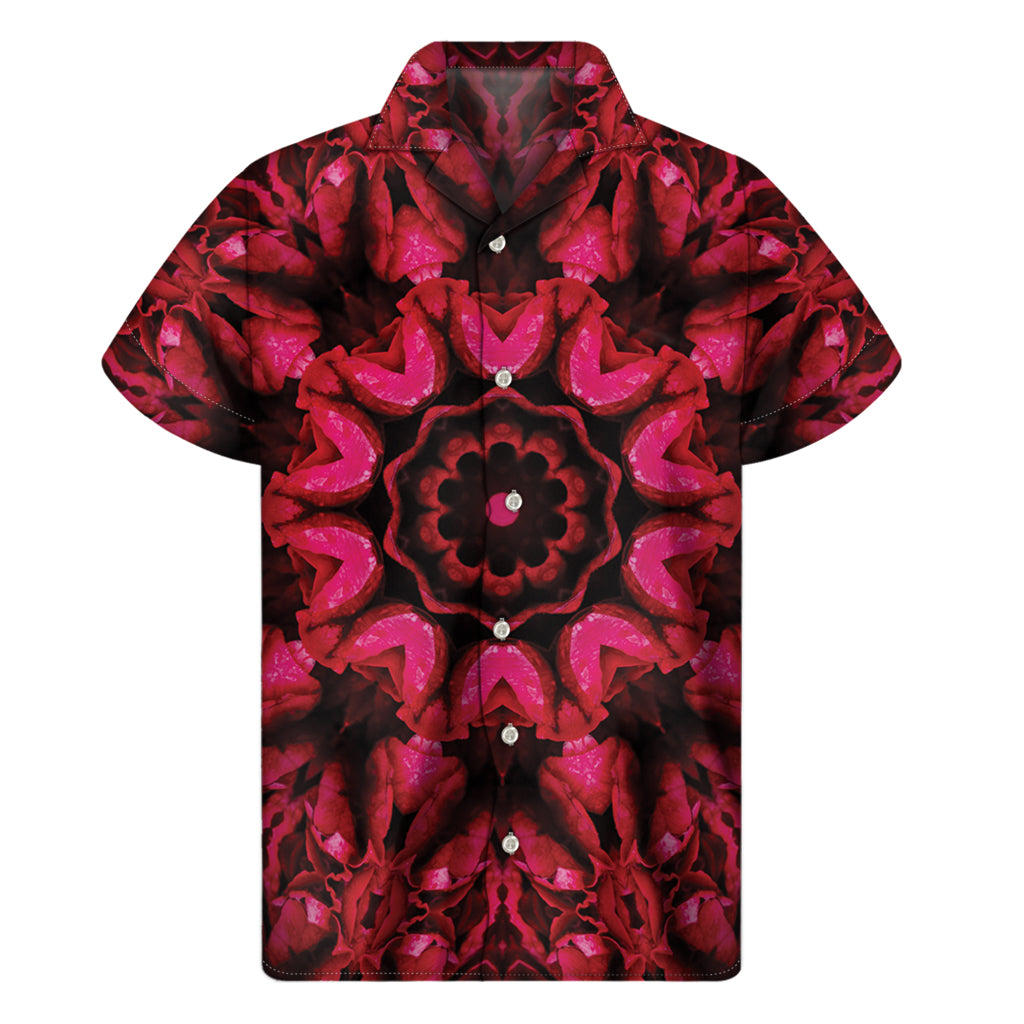 Pink Rose Kaleidoscope Print Men's Short Sleeve Shirt