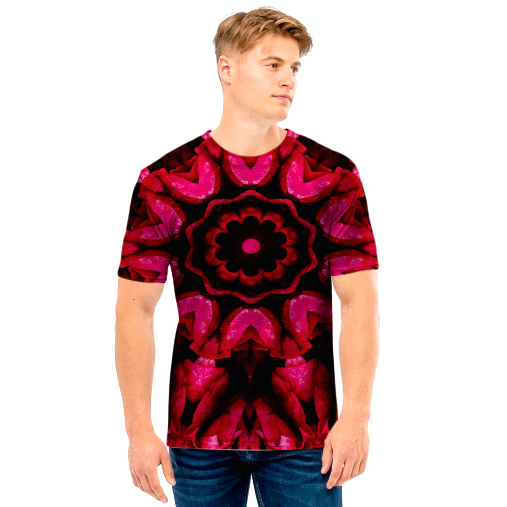 Pink Rose Kaleidoscope Print Men's T-Shirt