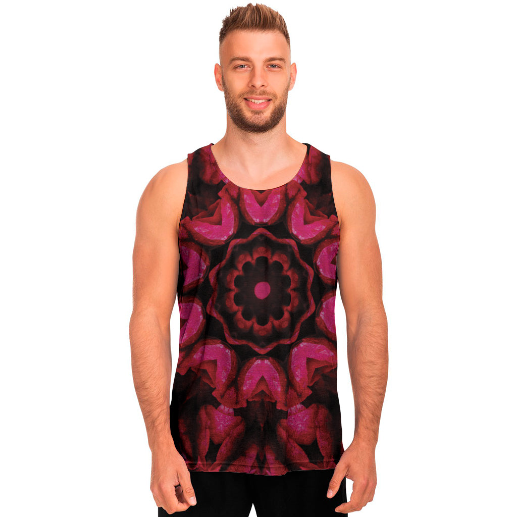 Pink Rose Kaleidoscope Print Men's Tank Top