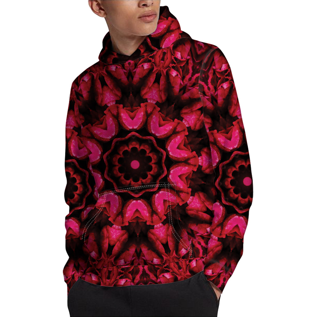 Pink Rose Kaleidoscope Print Pullover Hoodie