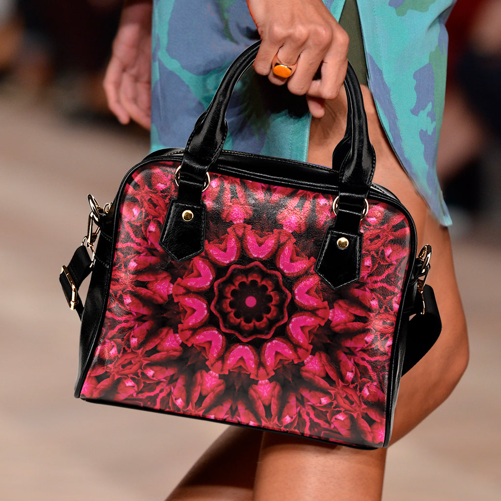 Pink Rose Kaleidoscope Print Shoulder Handbag